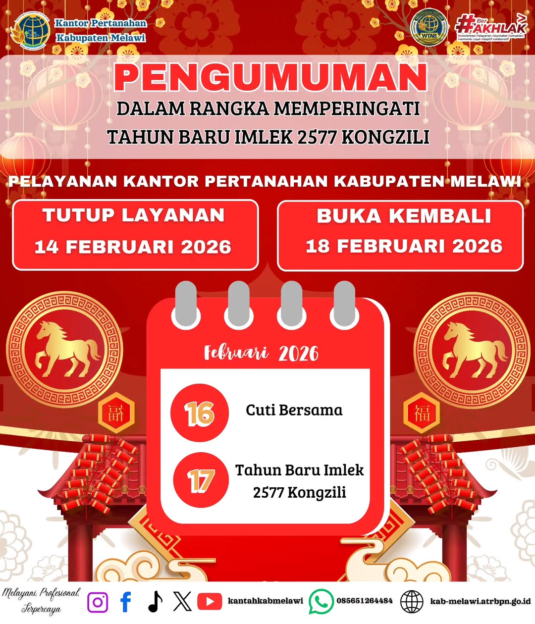 Pengumuman Libur Pelayanan Kantah Melawi