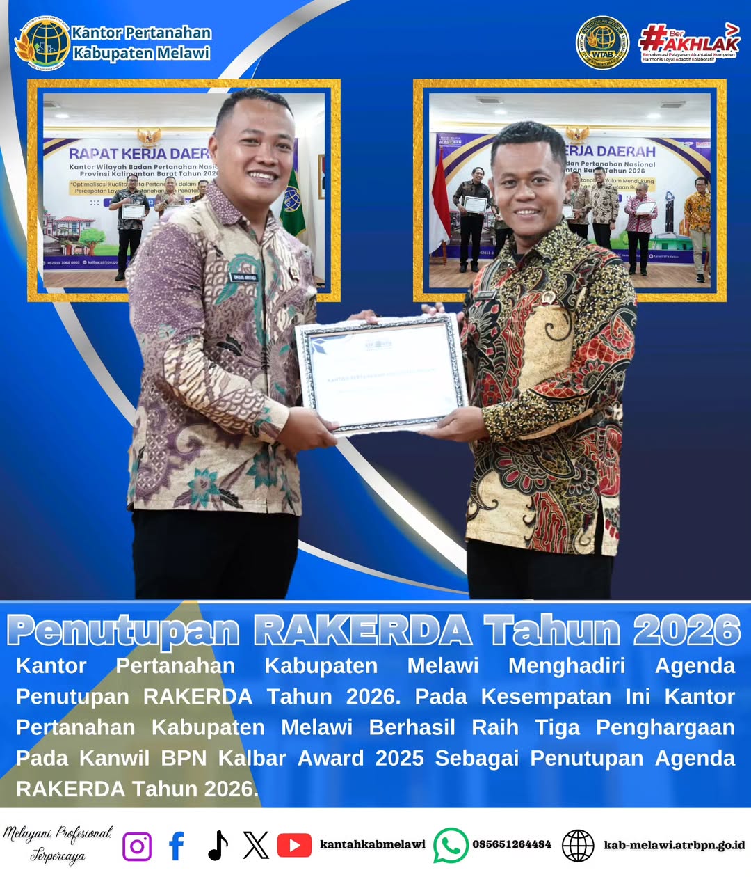 Kantor Pertanahan Kabupaten Melawi Raih Tiga Penghargaan Pada Kanwil BPN Kalbar Award Tahun 2025
