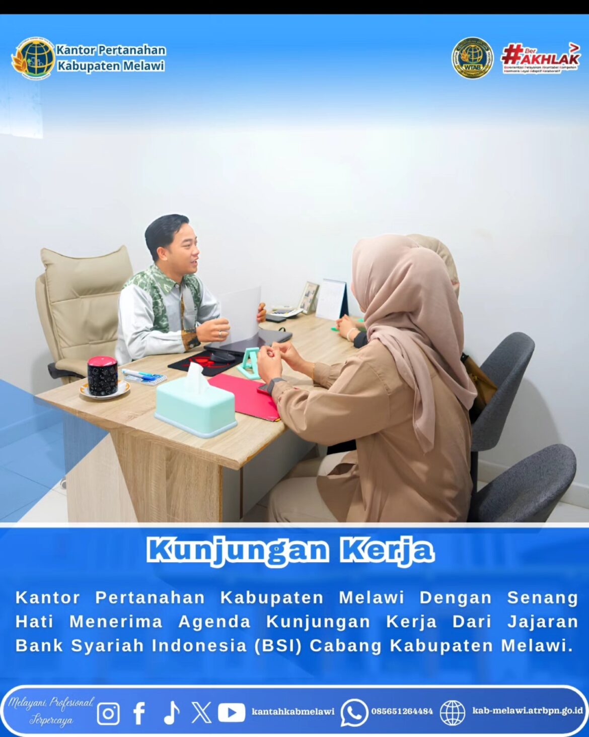 Kantor Pertanahan Kabupaten Melawi dengan senang hati menerima agenda kunjungan kerja dari jajaran Bank Syariah Indonesia (BSI) Cabang Kabupaten Melawi.