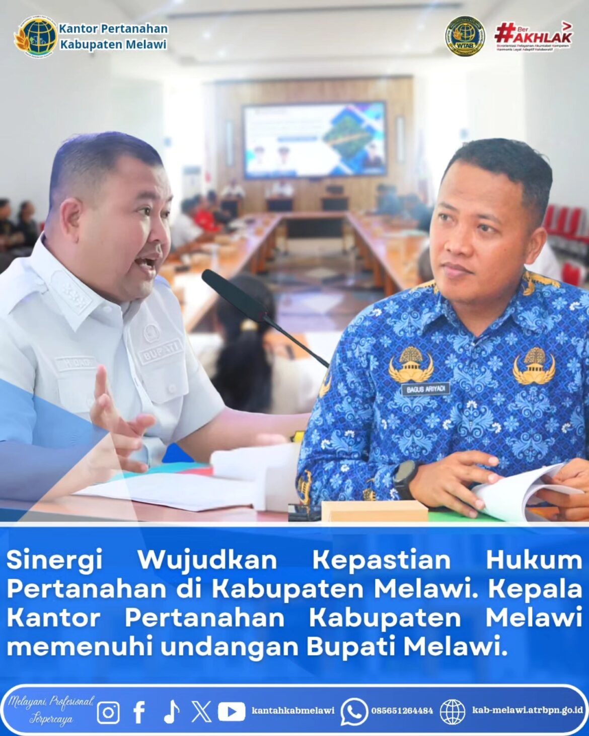 Kepala Kantor Pertanahan Kabupaten Melawi, Bagus Ariyadi, memenuhi undangan Bupati Melawi, H. Dadi Sunarya Usfa Yursa, untuk hadir dalam kegiatan penting Fasilitasi Penyelesaian Sengketa Tanah di Kecamatan Belimbing Hulu.
